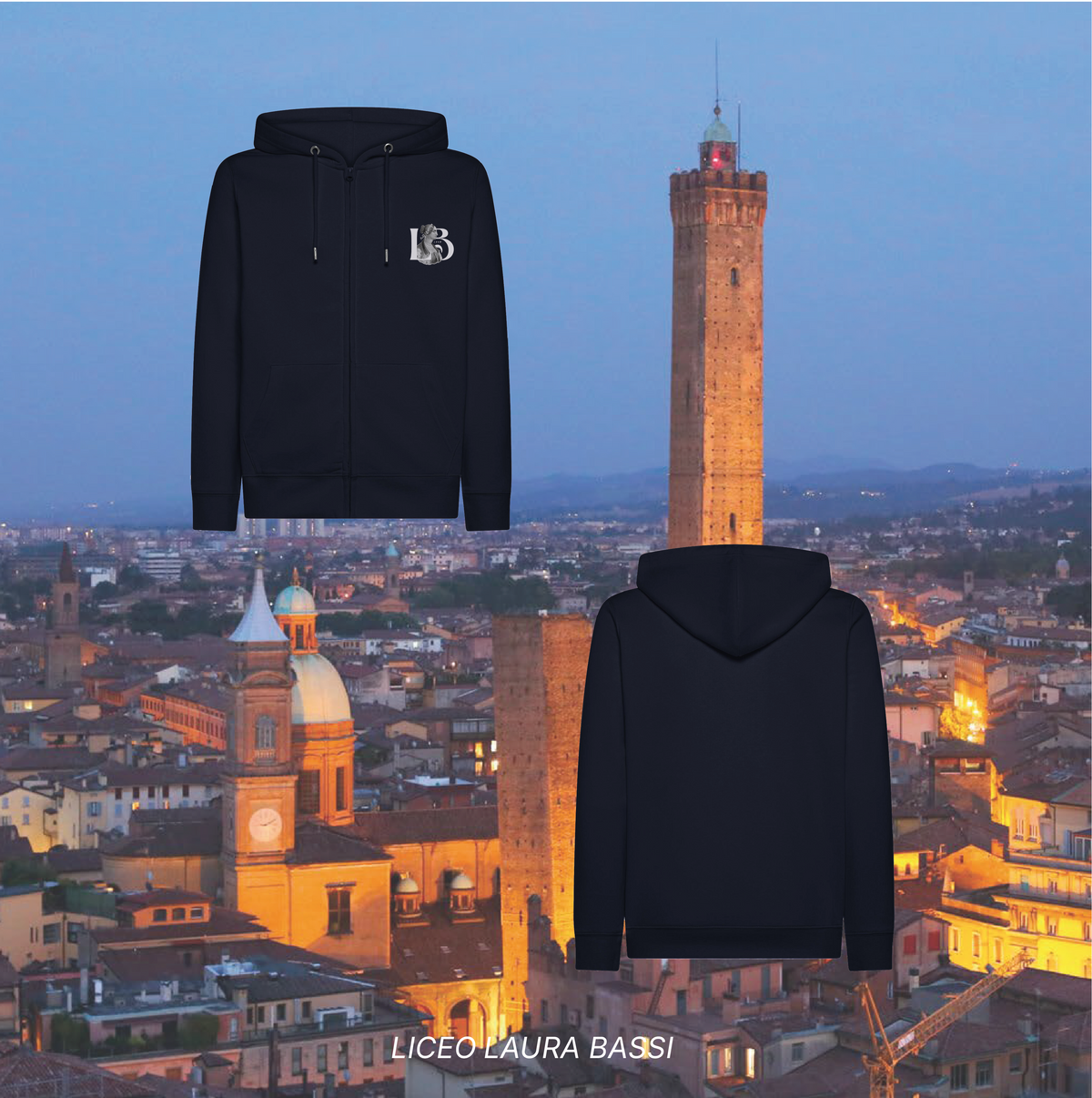 Felpa Cappuccio zip LB - Liceo Laura Bassi